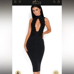 OVAL AND OUT HAND EMBELLISHED MIDI DRESS IN BLACK size US0, Uk4